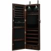 Lockable Wall Mount Mirrored Jewelry Cabinet with LED Lights